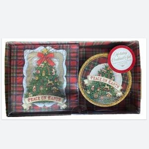 Punch Studio Peace On Earth Holiday Cocktail Napkins & Coasters Set